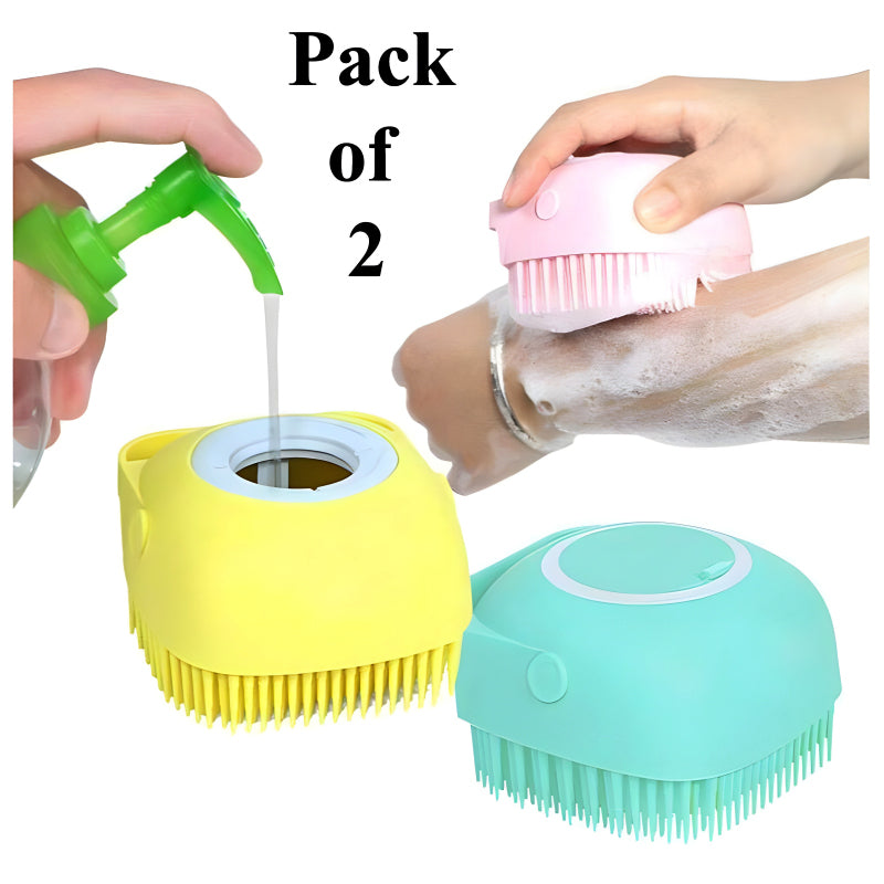 Set of 2 Soft Silicone Massage Bath Brushes with Soap Dispenser and Easy-Clean Design